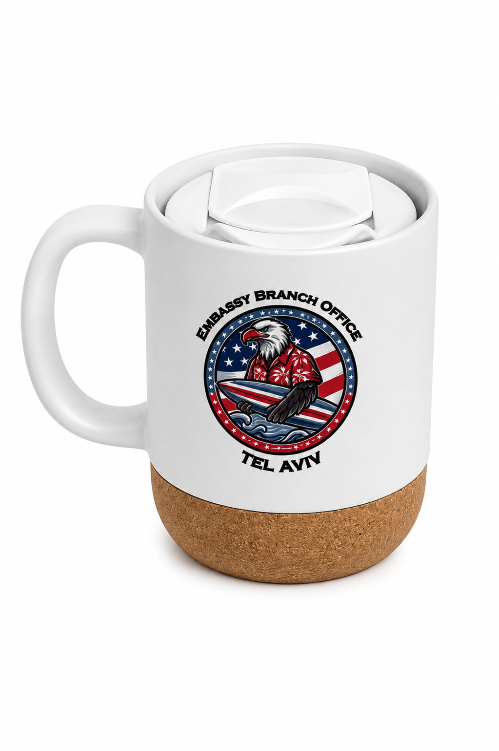Ceramic Mug with Cork Bottom: Embassy Seal (Jerusalem/Tel Aviv)
