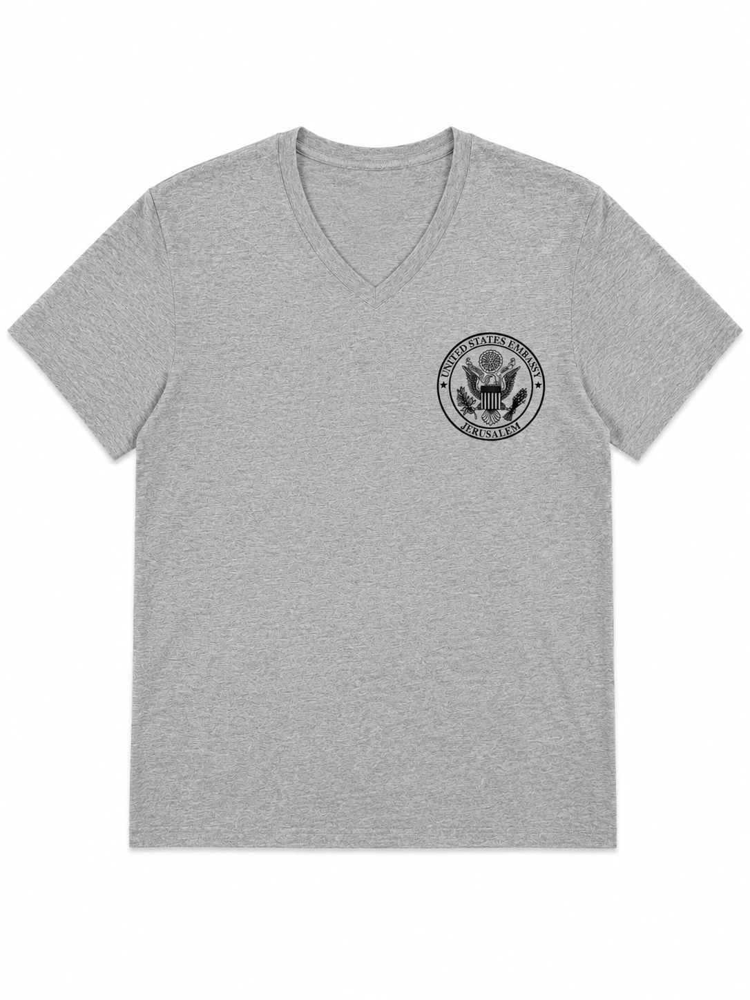 V-Neck T-Shirt: Jerusalem Embassy Seal (Grey)
