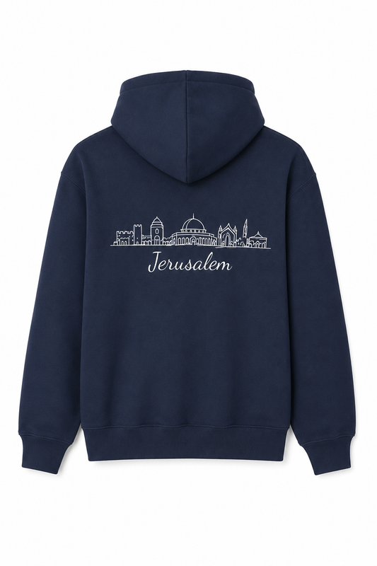 Hoodie: Embassy Seal & Jerusalem Skyline (Navy)