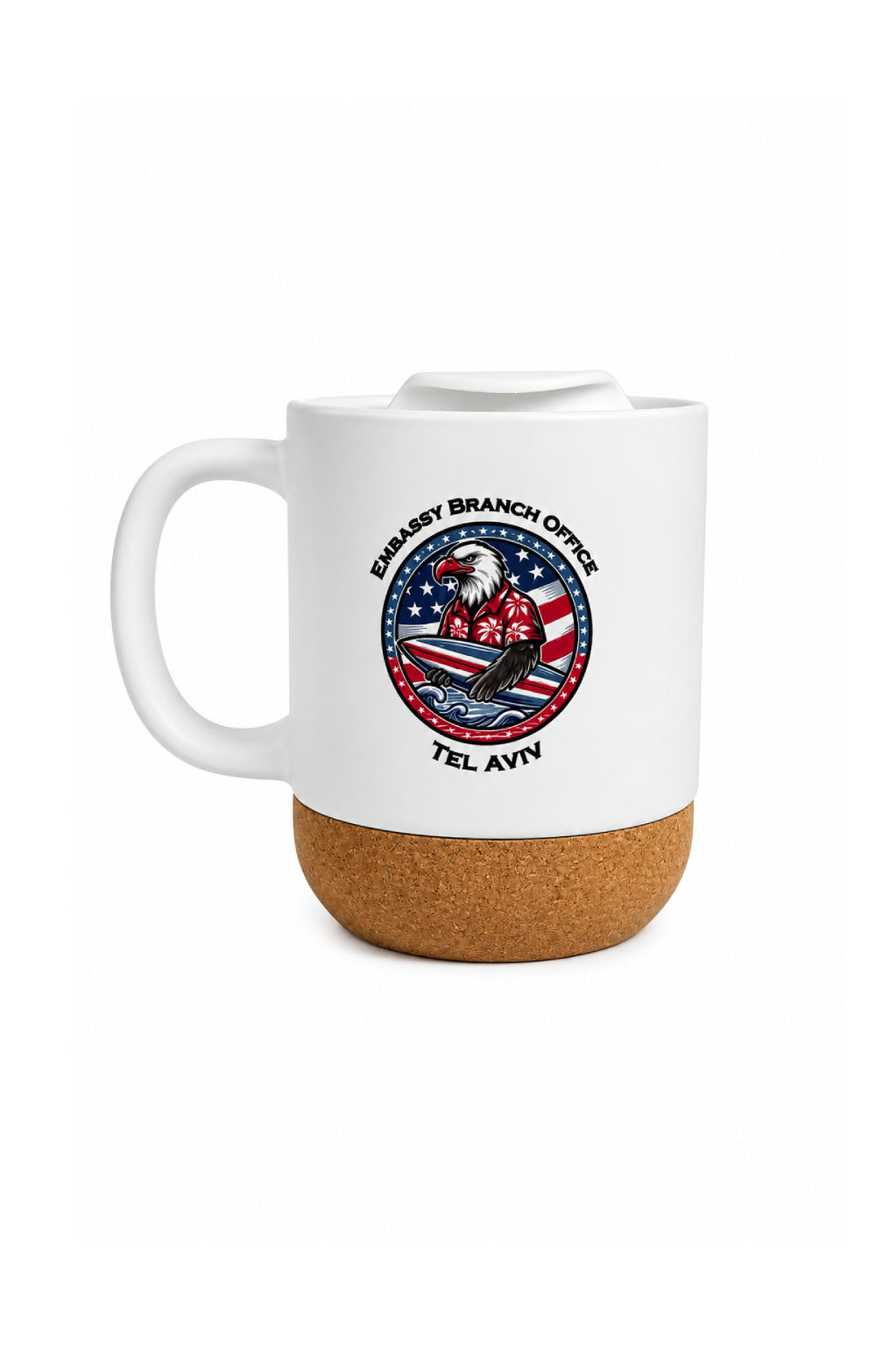 Ceramic Mug with Cork Bottom: Embassy Seal (Jerusalem/Tel Aviv)