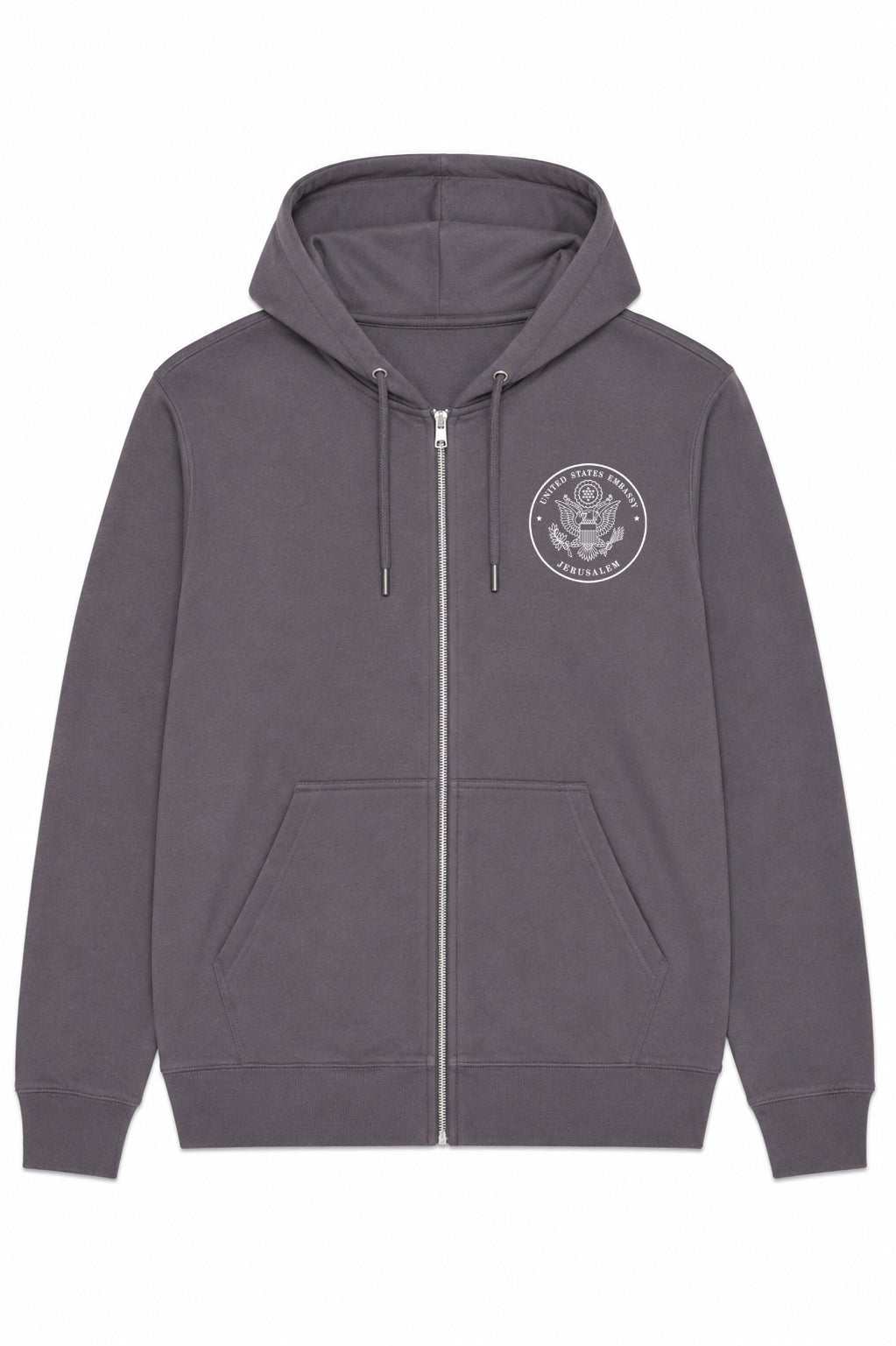 Zip Hoodie: Embassy Seal & Jerusalem Skyline (Grey/Black)